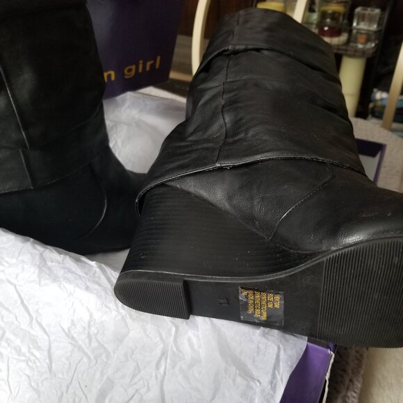 NWOT MADDEN GIRL BLACK WEDGE TALL BOOTS - Picture 5 of 8